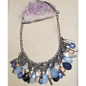 Newyork & Co Gun Metal Black Linked Dark Shades Faceted Drops Partywear Necklace
